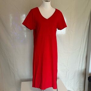 Torrid solid red cotton fit & flare midi dress V-neck size 1X split side empire